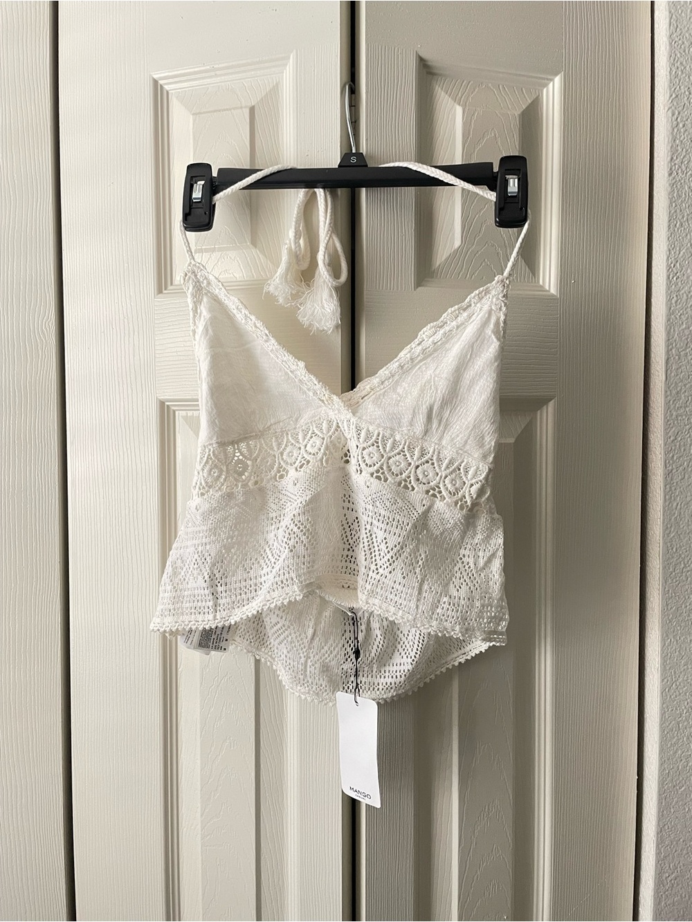Mango Ivory Crochet Lace Camisole with Tassel Tie Straps. PLEASE SEE DESCRIPTION